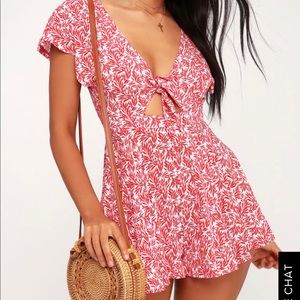 Red and white print romper